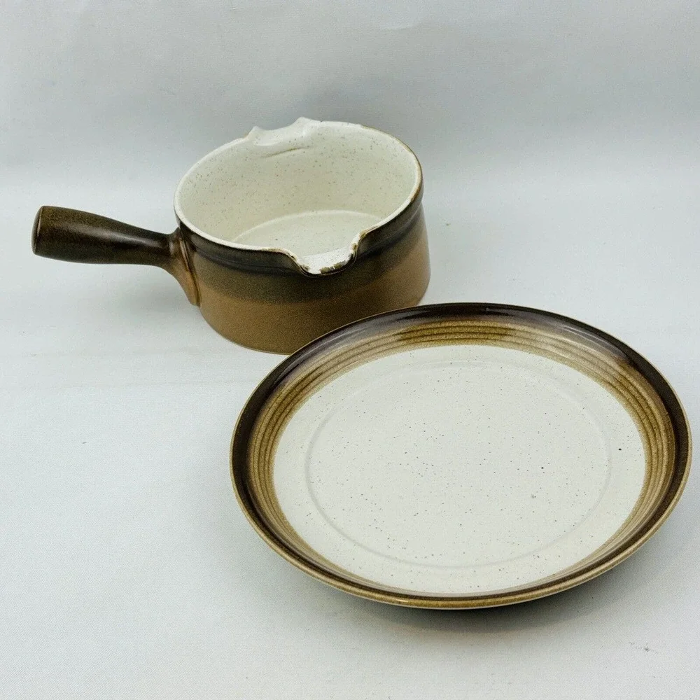 Mikasa Buckskin Gravy Boat & Underplate Brown Bands Potter's Art‎ Ben Seibel